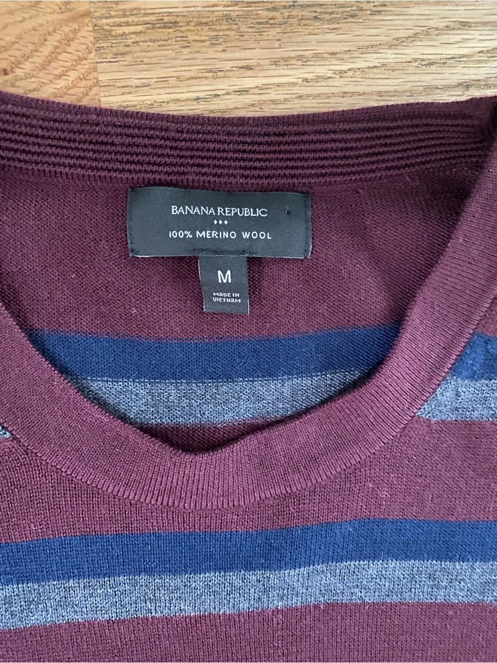Banana Republic Burgundy and Teal Striped Crewneck Sweater